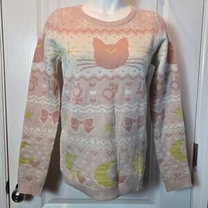 Sailor Moon Box Lunch Exclusive Luna & Guardians sz XS Sweater Pink White
